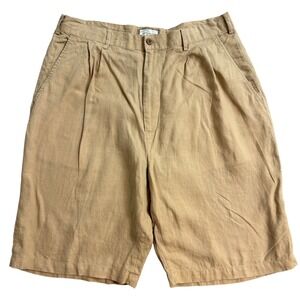 BOHIO Mens Tan Pleated 100% Linen  Shorts Size 34 Casual Summer